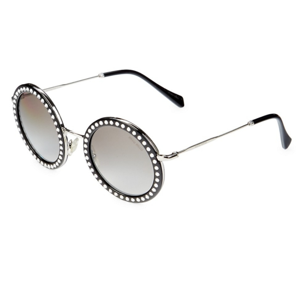MIU MIU Retro Round Rhinestone Studded Sunglasses Black Délice Y2K - Picture 4 of 17